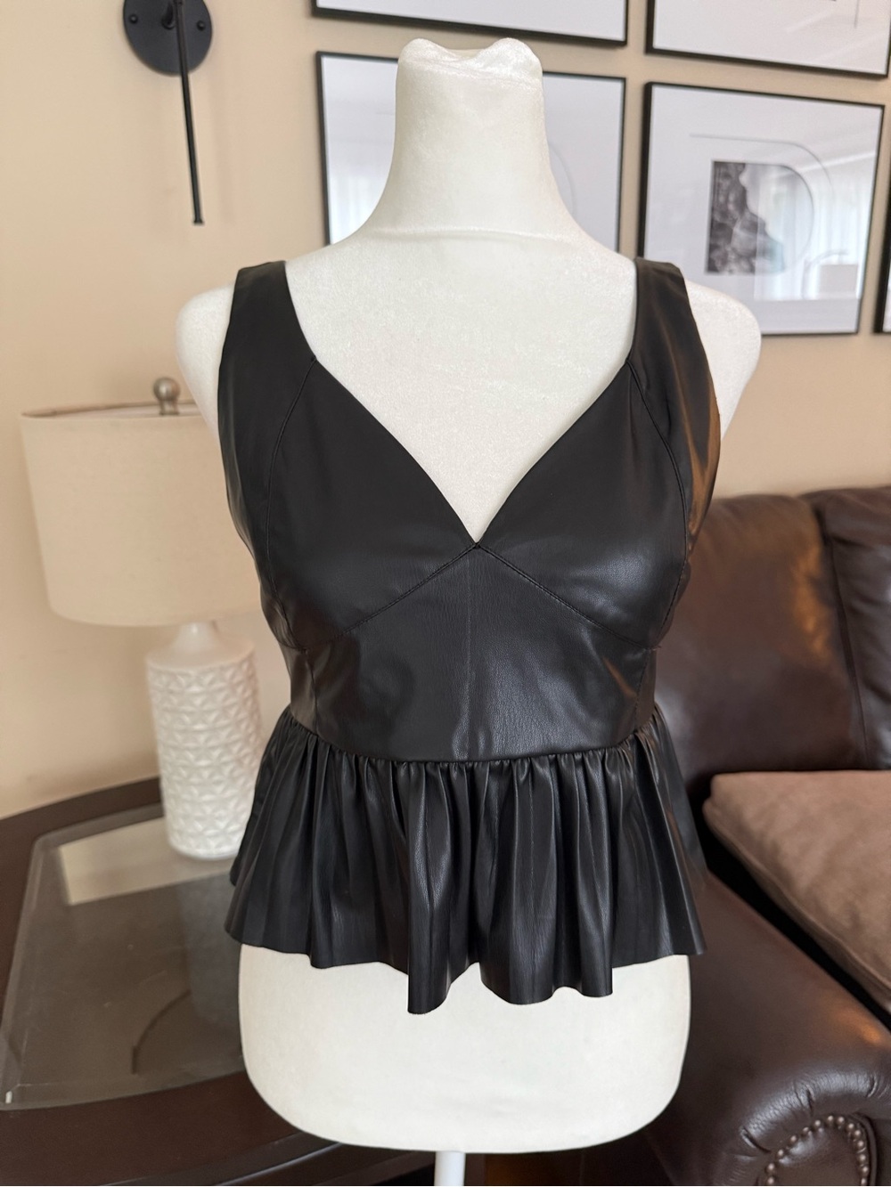 Zara Black Faux Leather Peplum Camisole